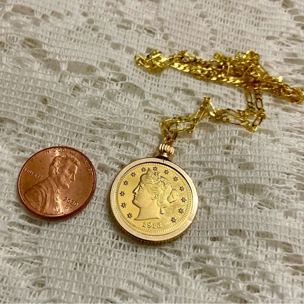 1913 Gold Plated Coin Pendant with  18-inch Gold Plated Figaro Chain Nec…