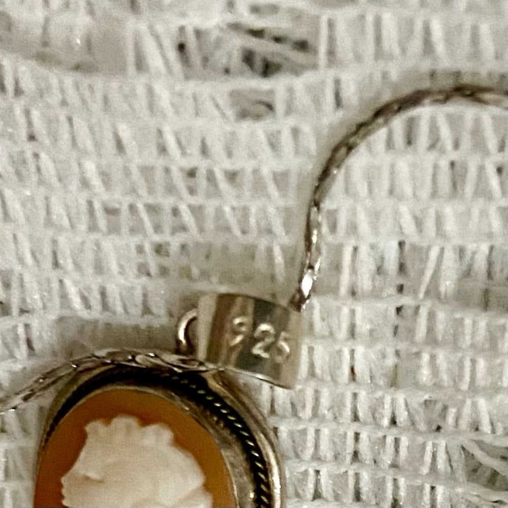 Antique Genuine Shell Cameo - Sterling Pendant w/ 16in Sterling Chain