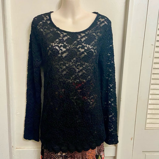 Forever 21 Stretchable Black Lace Long Sleeves Pullover (M-L)