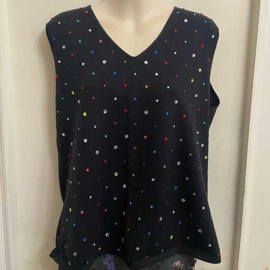 Style & Co Collection Black Sleeveless Blouse with Multicolored Rhinestones (XL)
