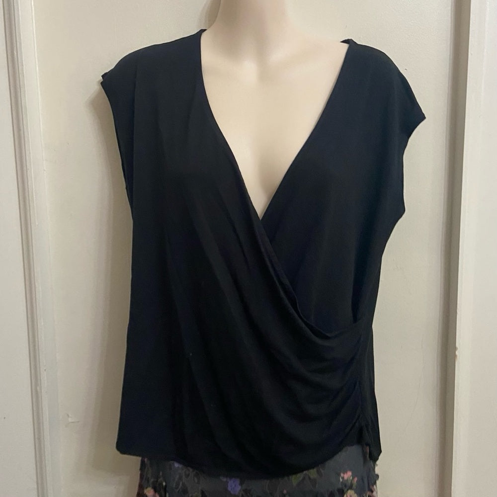 Banana Republic Black V Neck Drop Shoulder Blouse  (L)