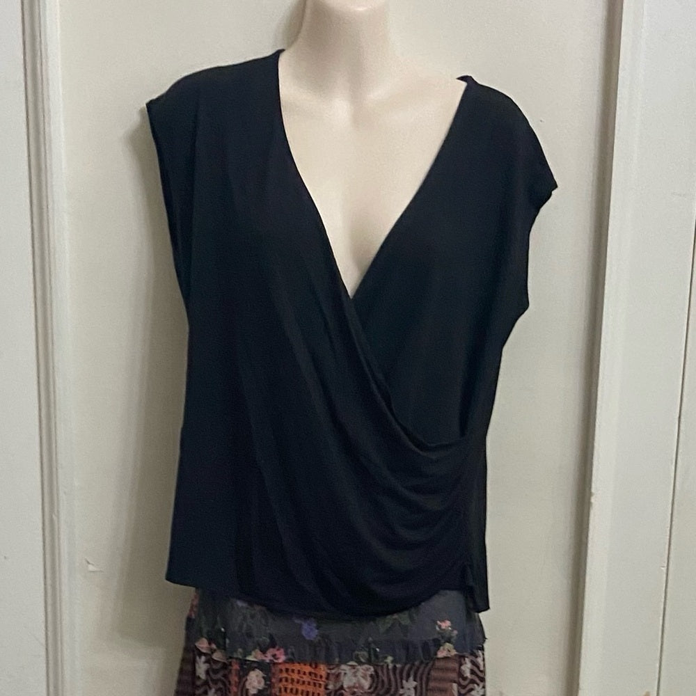 Banana Republic Black V Neck Drop Shoulder Blouse  (L)