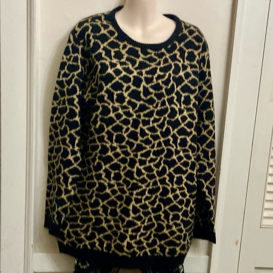 Westbound Black and Beige Knitted Tunic Blouse or Mini Sweater Dress (L)
