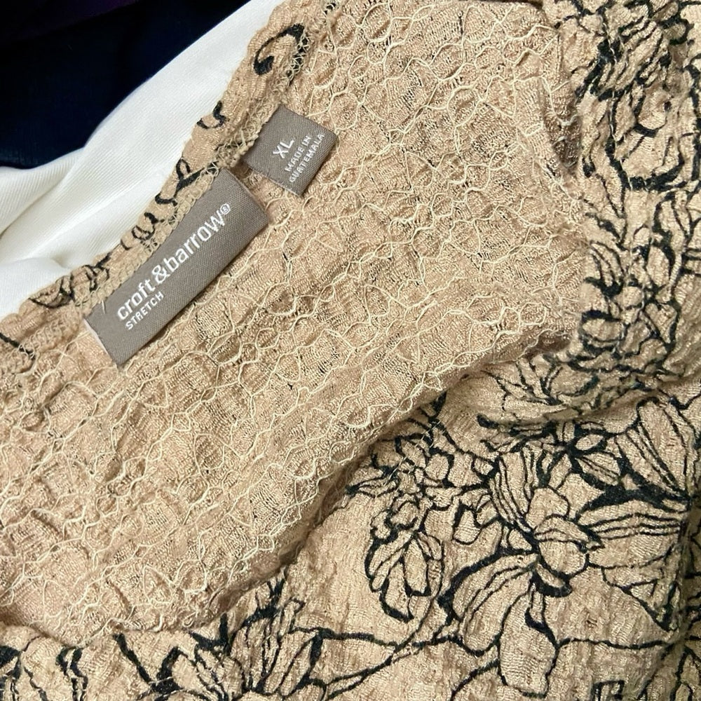 Croft and Barrow  Beige and Black Floral Short Sleeves Blouse  (L)