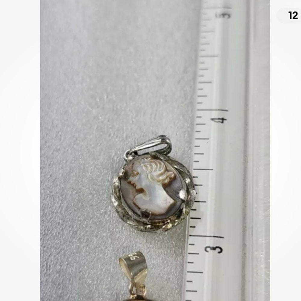 Antique Genuine Mother of Pearl Cameo - Sterling Pendant w/ 16in Sterling Chain