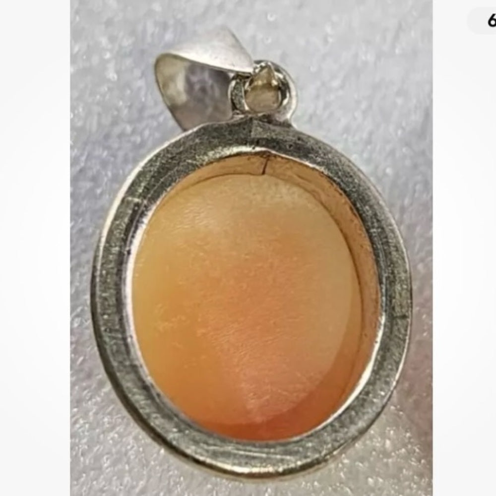 Antique Genuine Shell Cameo - Sterling Pendant w/ 16in Sterling Chain
