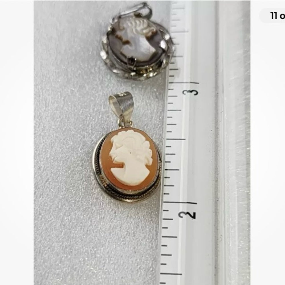 Antique Genuine Shell Cameo - Sterling Pendant w/ 16in Sterling Chain