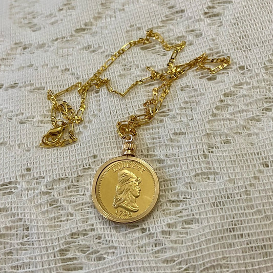 1796 Gold Plated Coin Pendant with  18-inch Gold Plated Figaro Chain Nec…