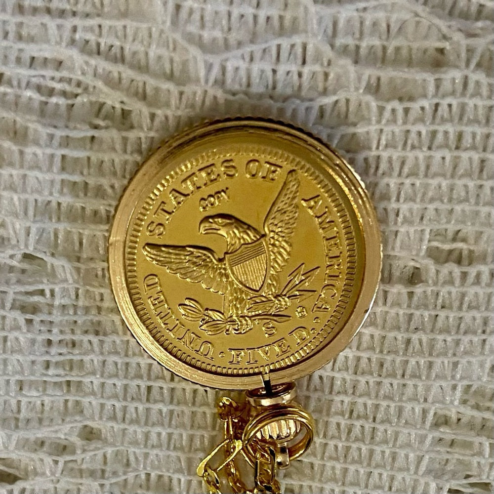 1854 Liberty Gold Plated Coin Pendant with  18-in Gold Plated Figaro Chain Nec…
