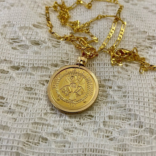 1787 Eagle/Gold Plated Coin Pendant w/ 18in Gold P…