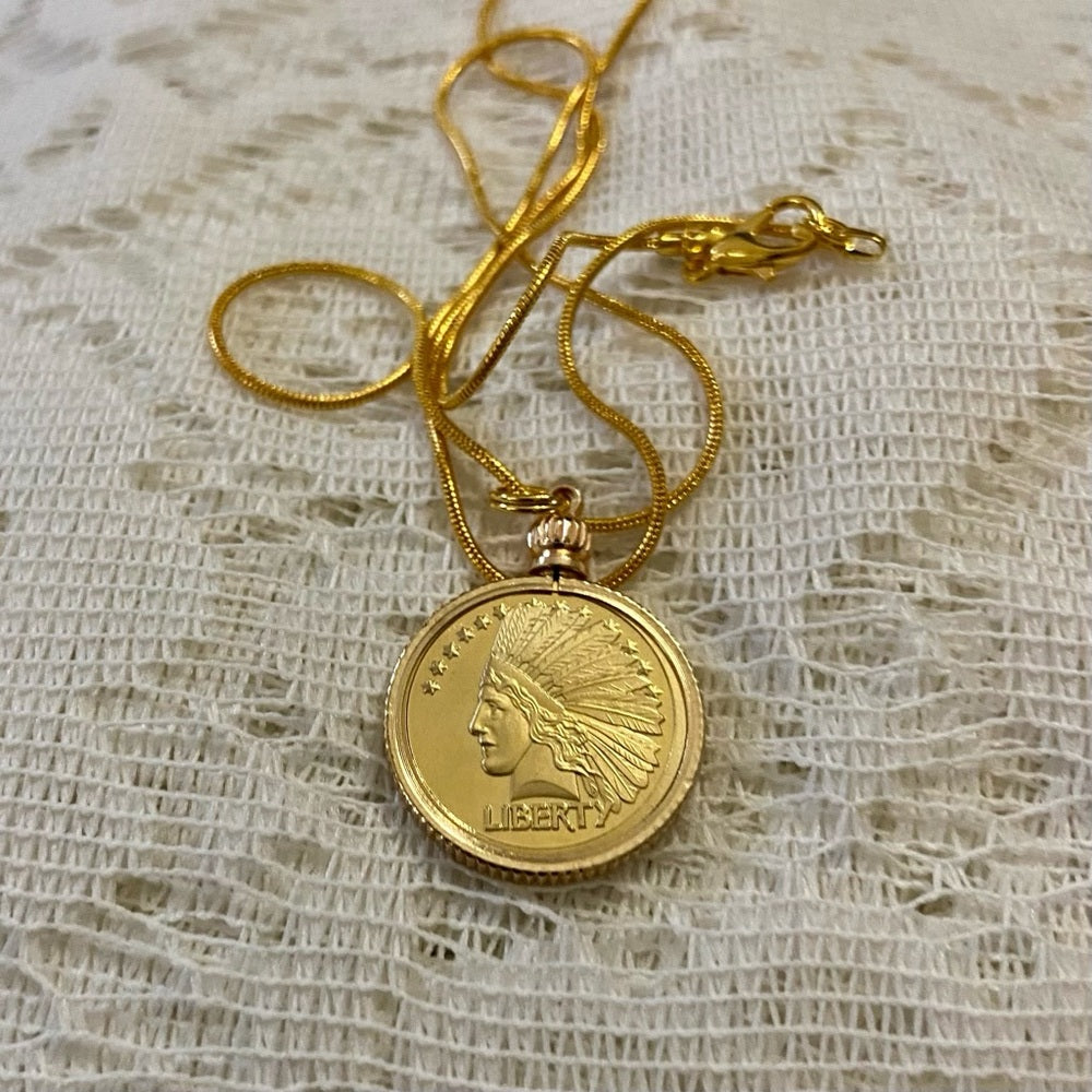Liberty/ Twenty Dollars Gold Plated Coin Pendant w/ 18in Gold P…