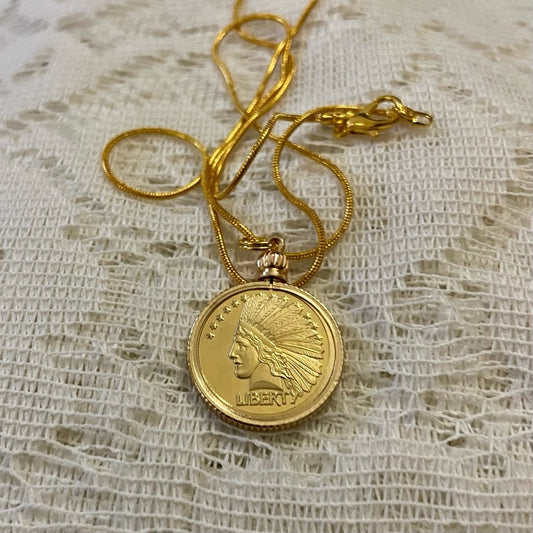 Liberty/ Twenty Dollars Gold Plated Coin Pendant w/ 18in Gold P…