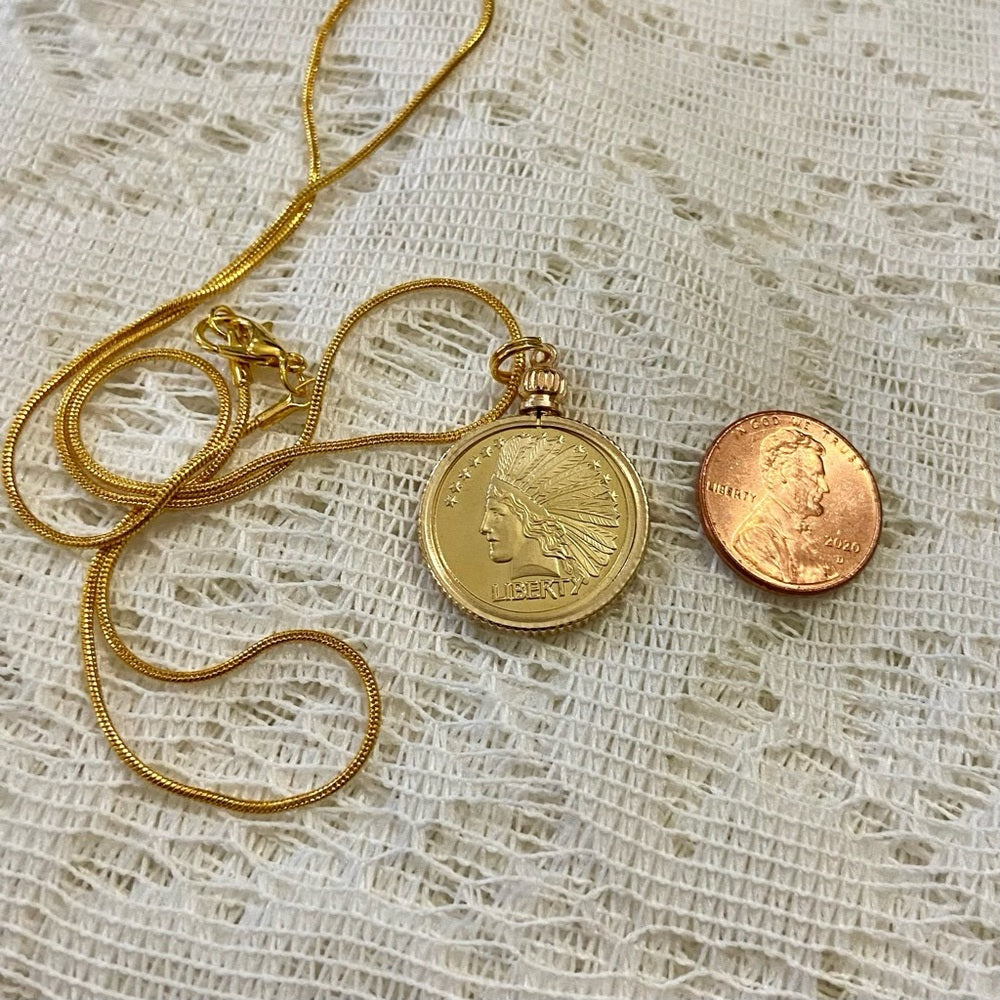 Liberty/ Twenty Dollars Gold Plated Coin Pendant w/ 18in Gold P…