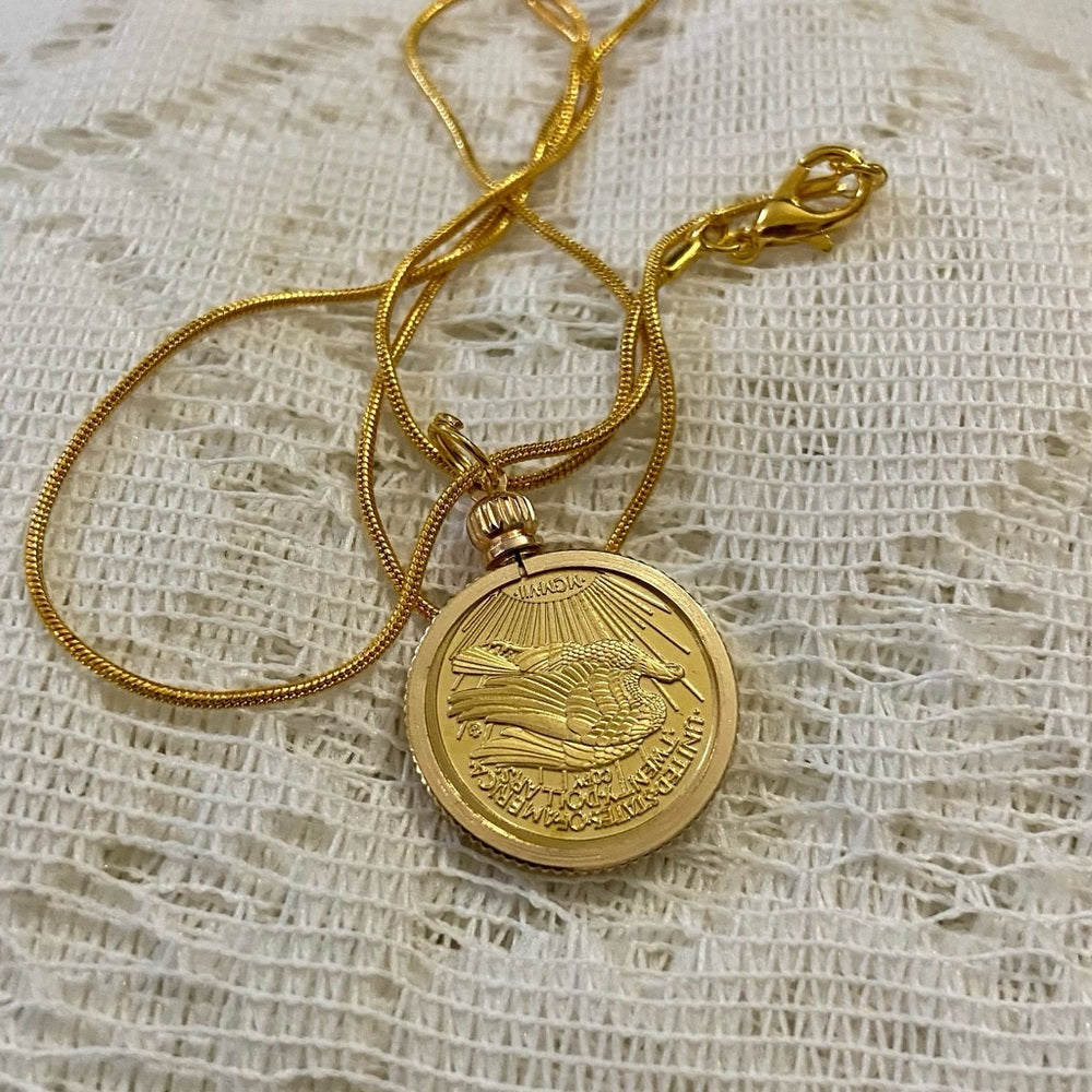 Liberty/ Twenty Dollars Gold Plated Coin Pendant w/ 18in Gold P…