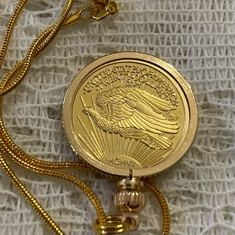 Liberty/ Twenty Dollars Gold Plated Coin Pendant w/ 18in Gold P…