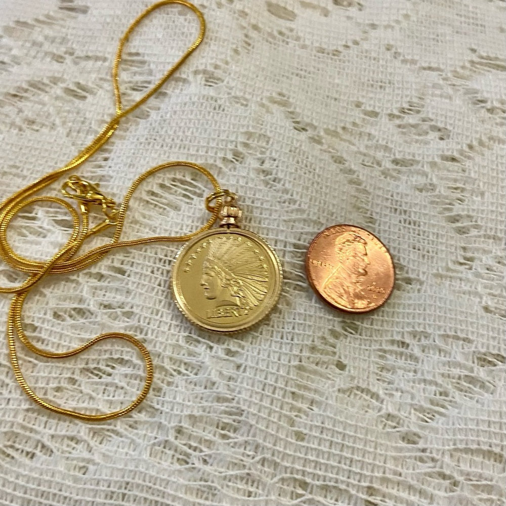 Liberty/ Twenty Dollars Gold Plated Coin Pendant w/ 18in Gold P…