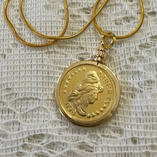 1798 Liberty Gold Plated Coin Pendant w/ 18in Gold P…