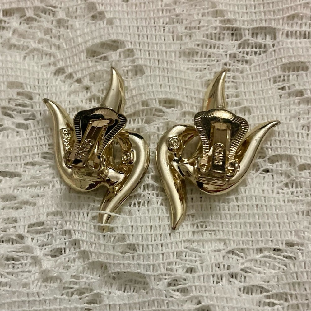 Art Deco- Vintage Kramer Gold Tone with Clear Crystal Clip Earrings