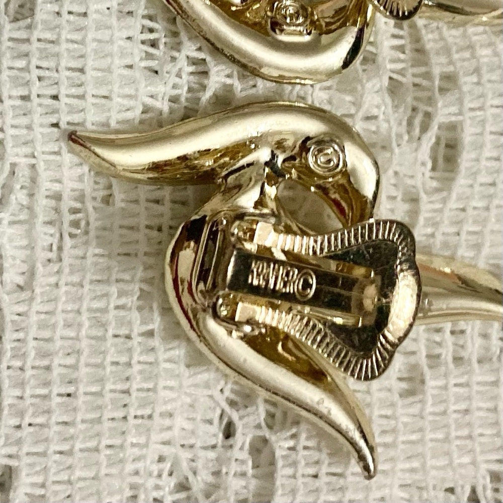 Art Deco- Vintage Kramer Gold Tone with Clear Crystal Clip Earrings