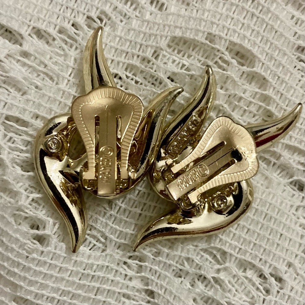 Art Deco- Vintage Kramer Gold Tone with Clear Crystal Clip Earrings