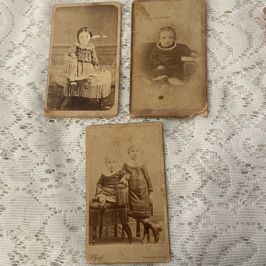 Antique, Lot of 3 Collectible Children Portraits 4in x 2.5in  (G)