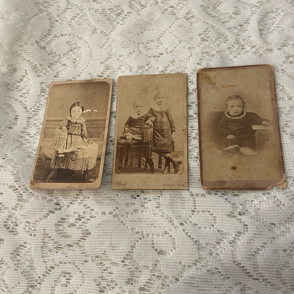 Antique, Lot of 3 Collectible Children Portraits 4in x 2.5in  (G)