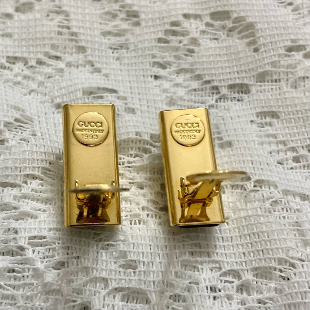 Vintage, Gucci, Italy 1993 Gold -Burgundy Clip Earrings 1.5in x 1/2 in