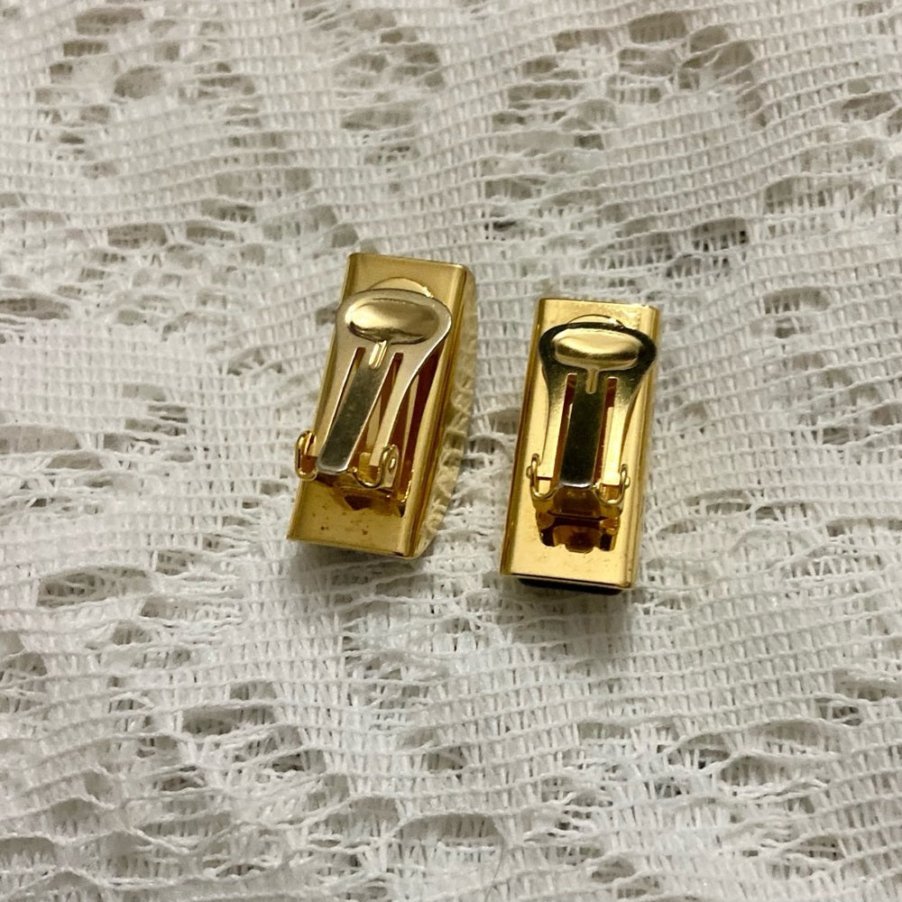 Vintage, Gucci, Italy 1993 Gold -Burgundy Clip Earrings 1.5in x 1/2 in