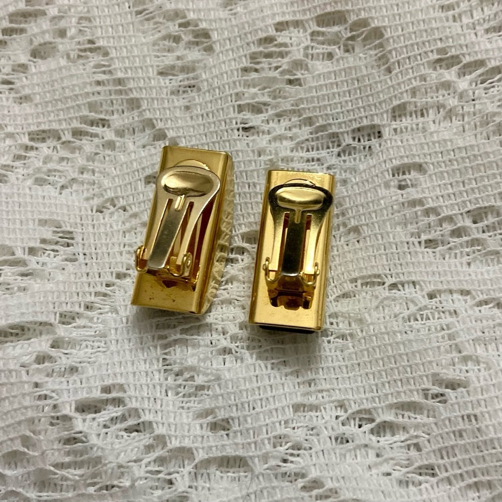 Vintage, Gucci, Italy 1993 Gold -Burgundy Clip Earrings 1.5in x 1/2 in