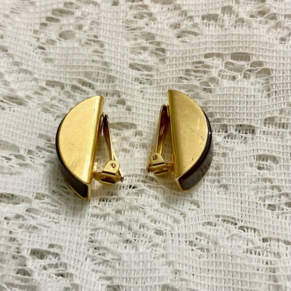 Vintage, Gucci, Italy 1993 Gold -Burgundy Clip Earrings 1.5in x 1/2 in