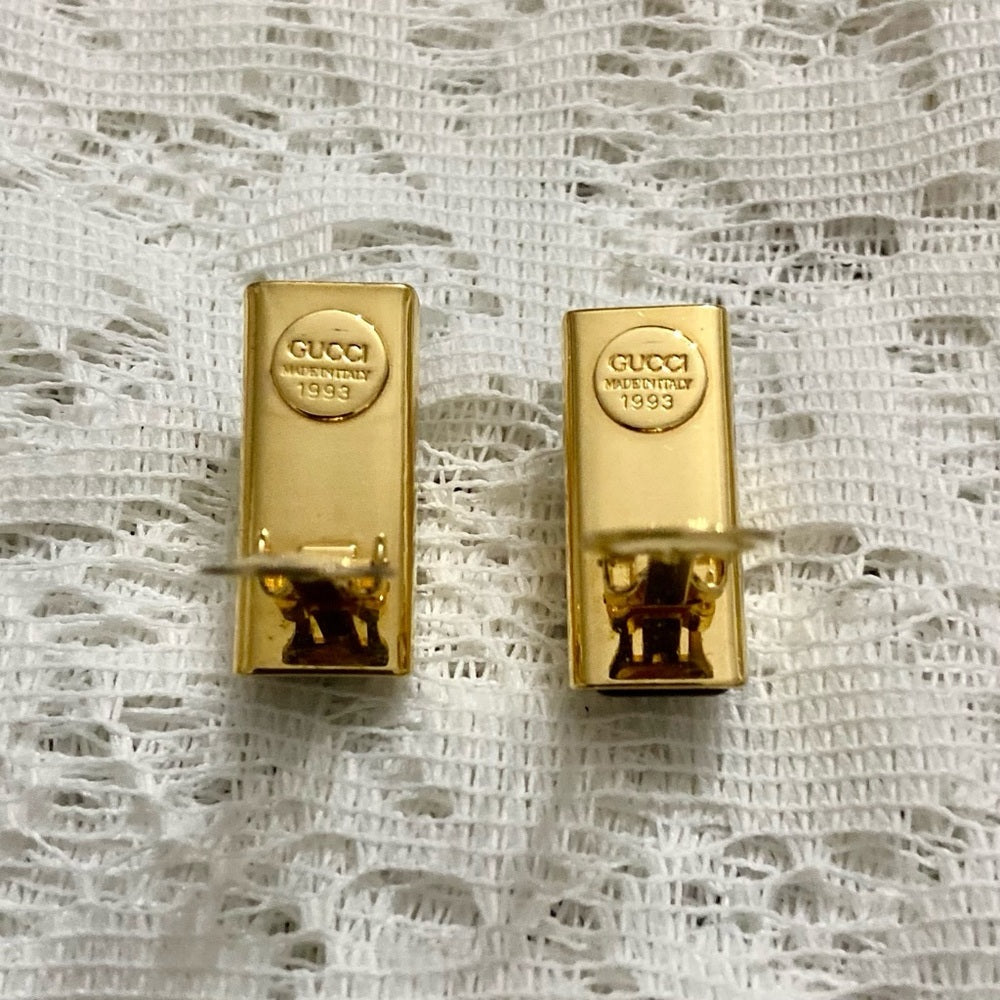 Vintage, Gucci, Italy 1993 Gold -Burgundy Clip Earrings 1.5in x 1/2 in