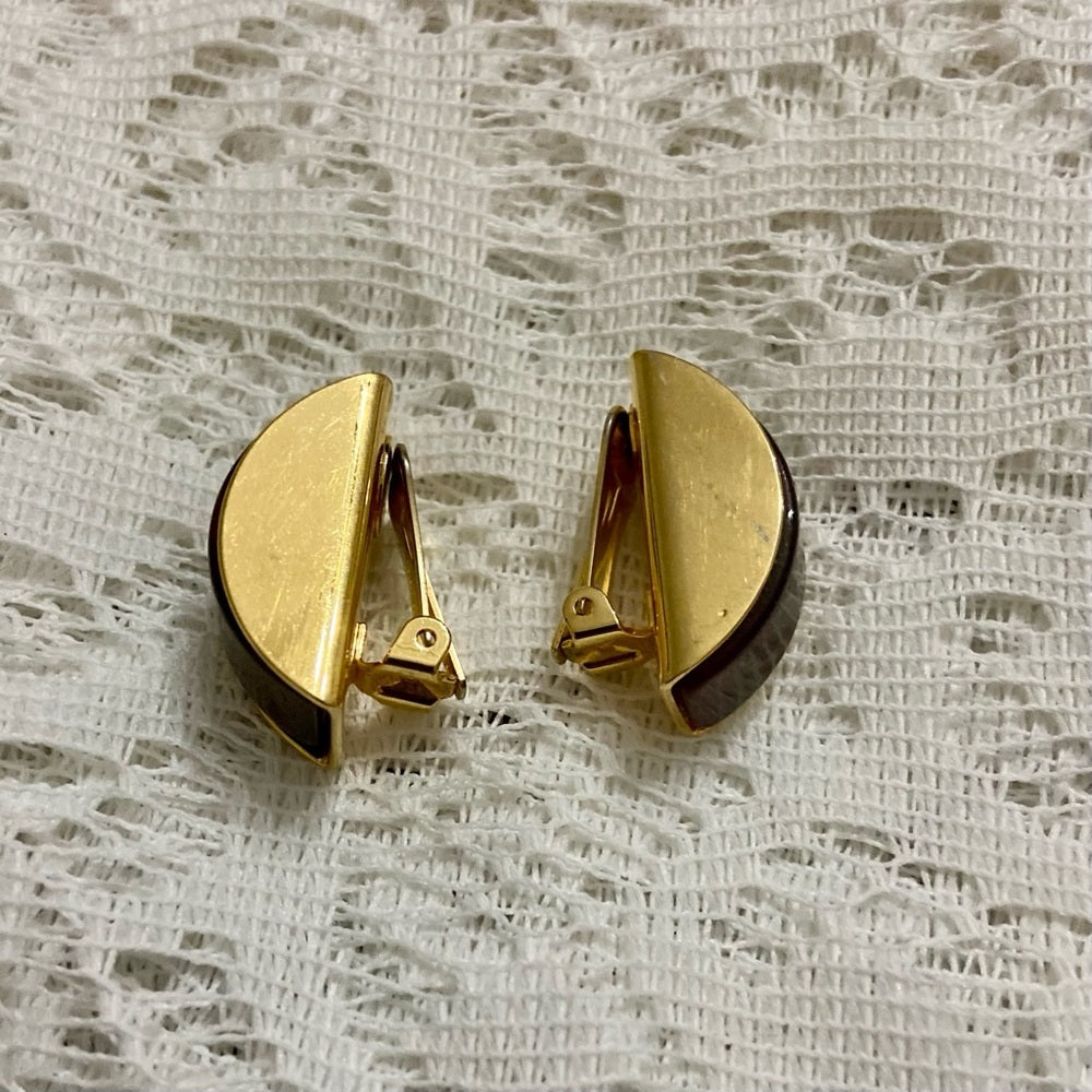 Vintage, Gucci, Italy 1993 Gold -Burgundy Clip Earrings 1.5in x 1/2 in