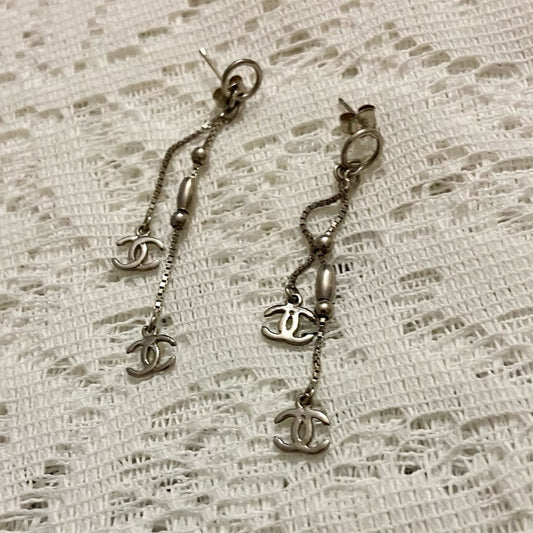Vintage, Chanel 925- Sterling Dangling Earrings 2.5in