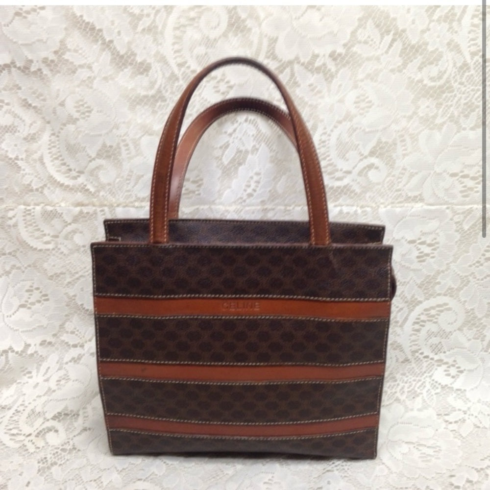 Celine, Paris, Italy Brown Macadam Handbag 10in x 9in x 2.5in