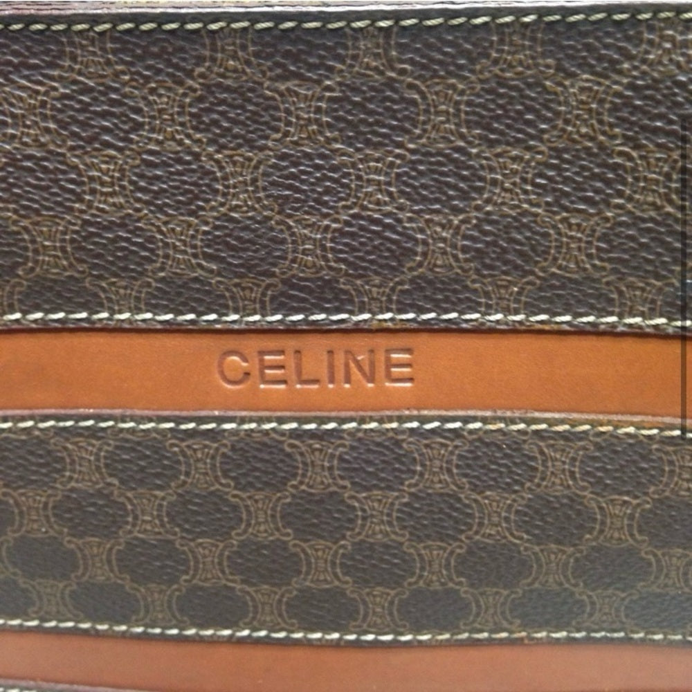 Celine, Paris, Italy Brown Macadam Handbag 10in x 9in x 2.5in