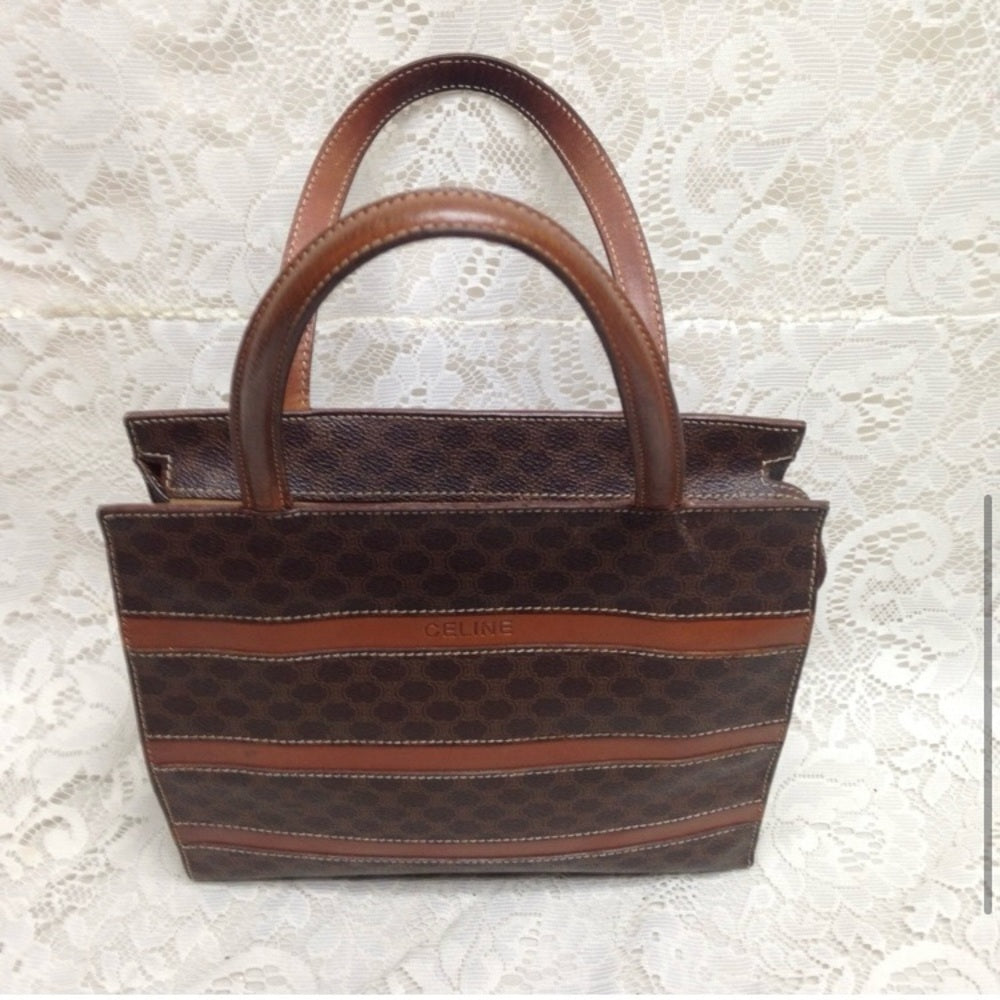 Celine, Paris, Italy Brown Macadam Handbag 10in x 9in x 2.5in