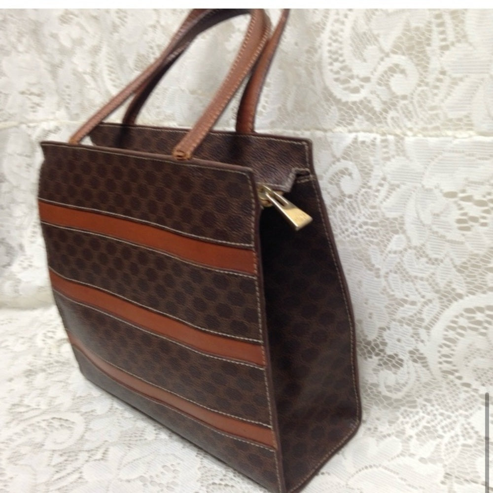 Celine, Paris, Italy Brown Macadam Handbag 10in x 9in x 2.5in