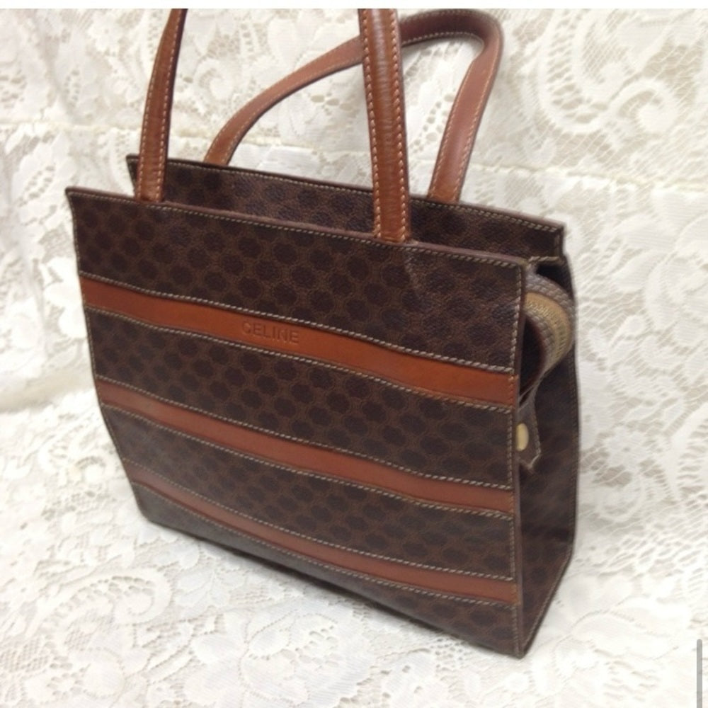Celine, Paris, Italy Brown Macadam Handbag 10in x 9in x 2.5in