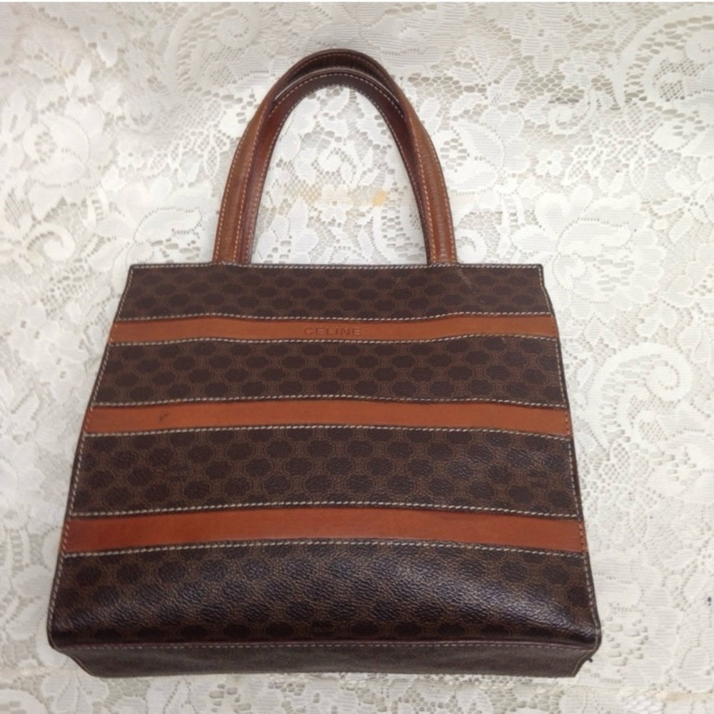 Celine, Paris, Italy Brown Macadam Handbag 10in x 9in x 2.5in
