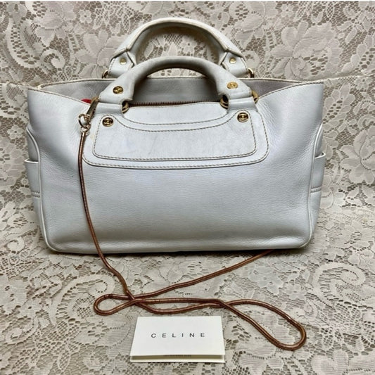 Authentic Celine White Leather Handbag-Crossbody 12in x 8in x 5in
