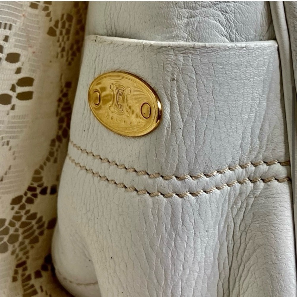 Authentic Celine White Leather Handbag-Crossbody 12in x 8in x 5in