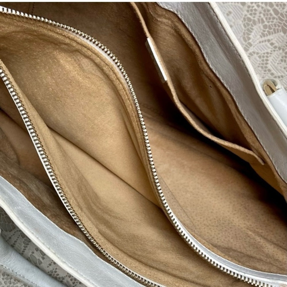 Authentic Celine White Leather Handbag-Crossbody 12in x 8in x 5in