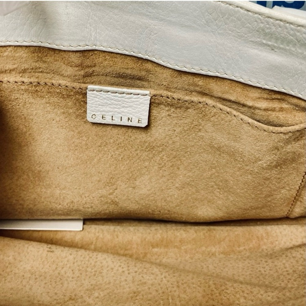 Authentic Celine White Leather Handbag-Crossbody 12in x 8in x 5in