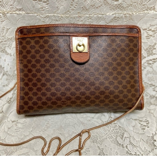 Celine, Paris, Italy Brown Mono 2-way Clutch-Crossbody