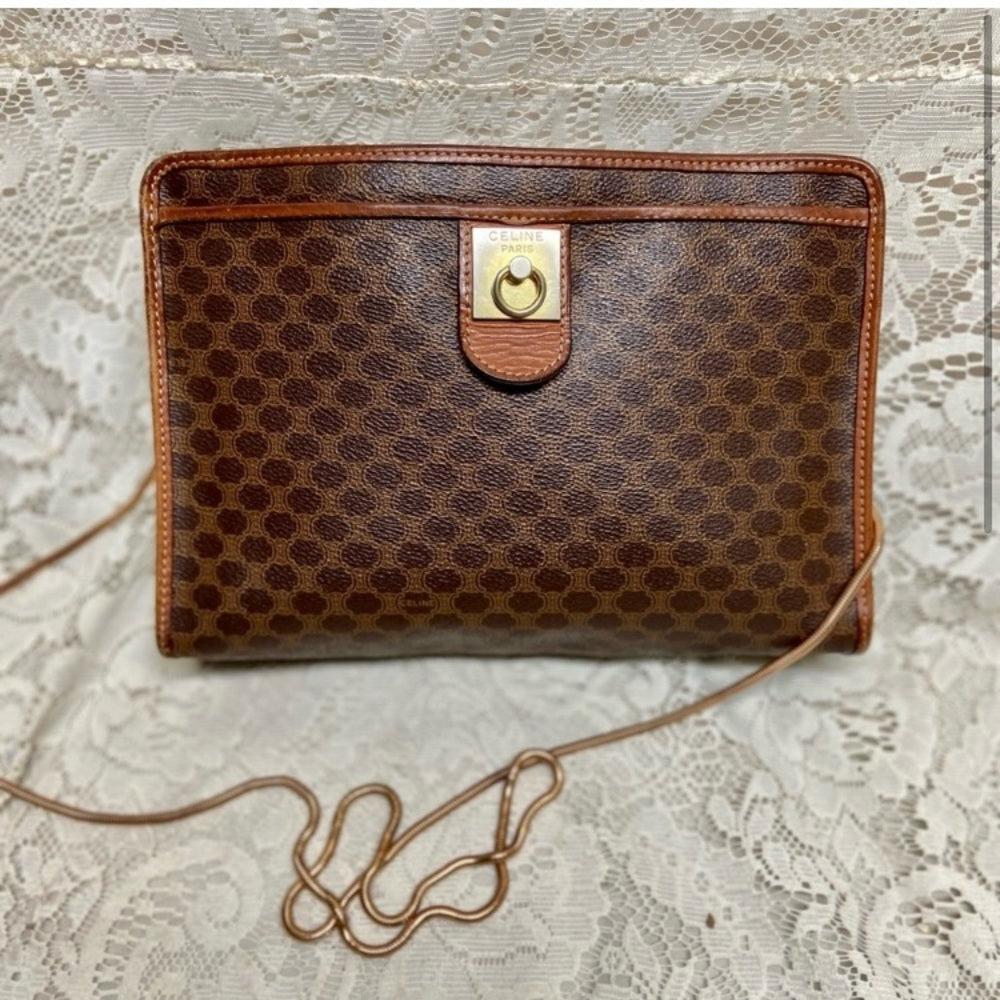 Celine, Paris, Italy Brown Mono 2-way Clutch-Crossbody