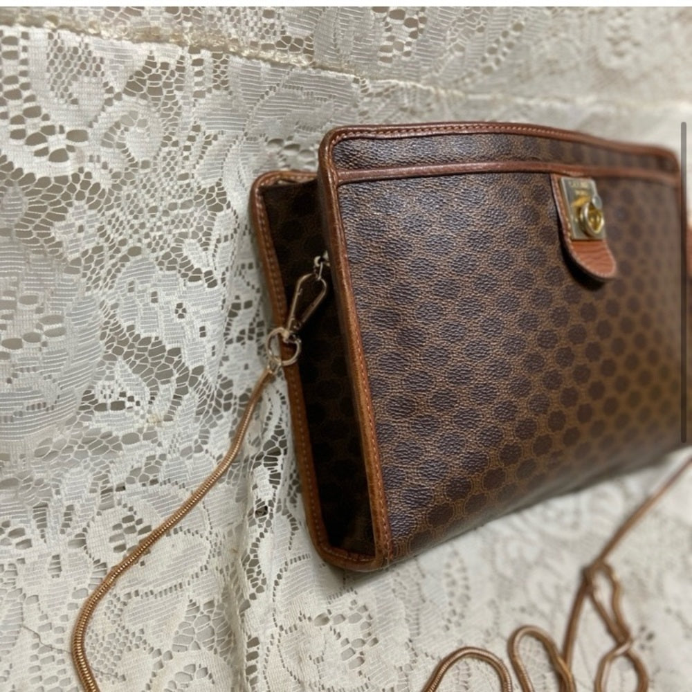 Celine, Paris, Italy Brown Mono 2-way Clutch-Crossbody