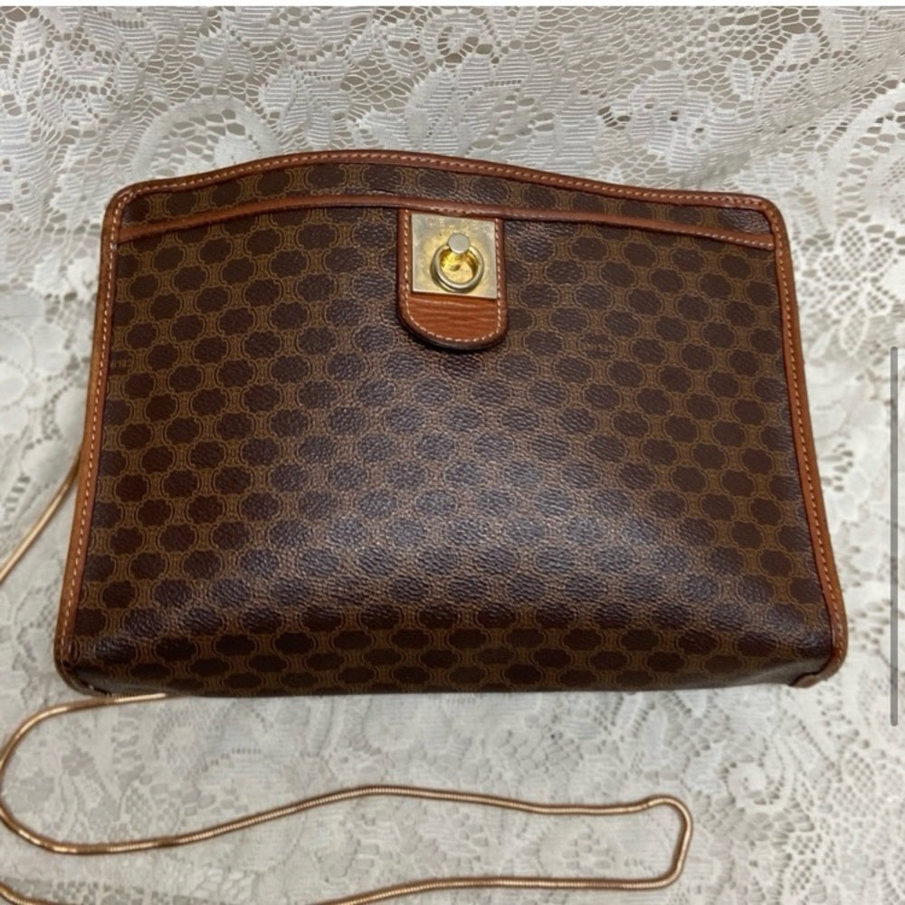 Celine, Paris, Italy Brown Mono 2-way Clutch-Crossbody
