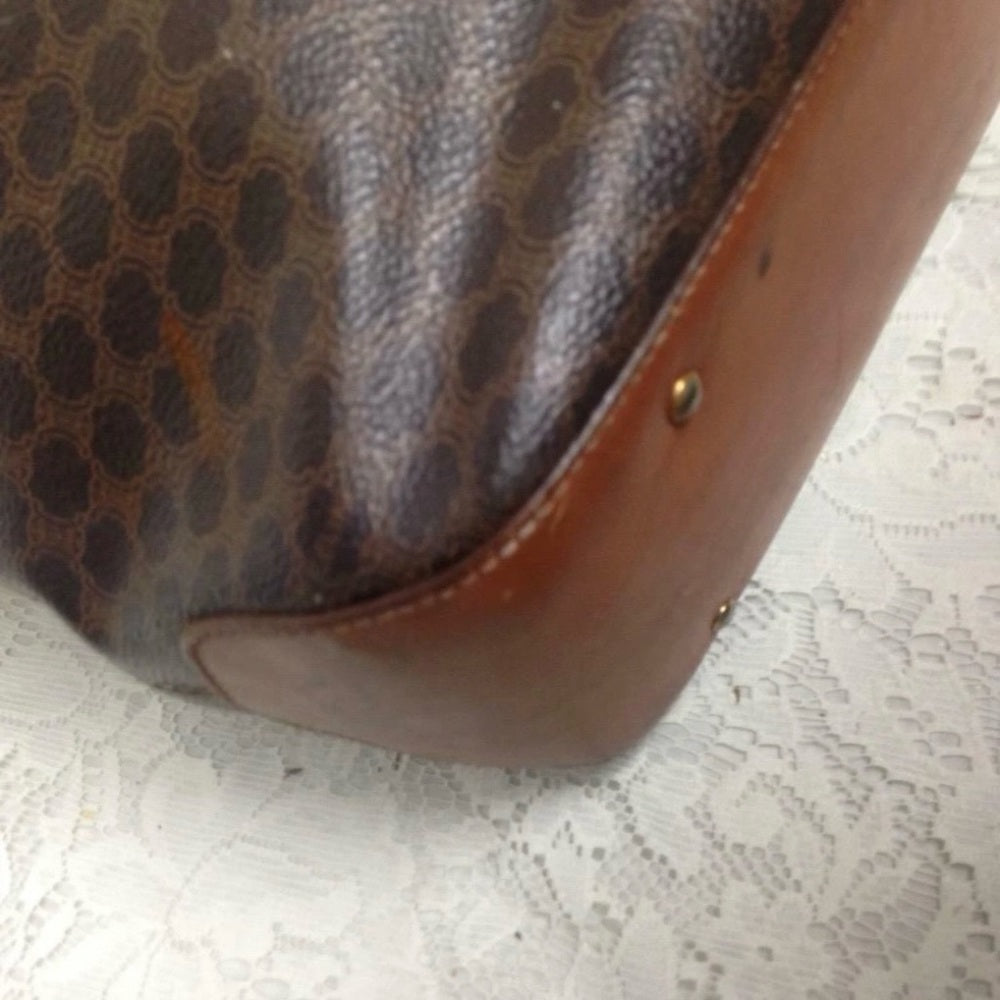 Celine, Italy Brown Macadam Bucket Drawstring Shoulder Bag 12in x 10in x 5in