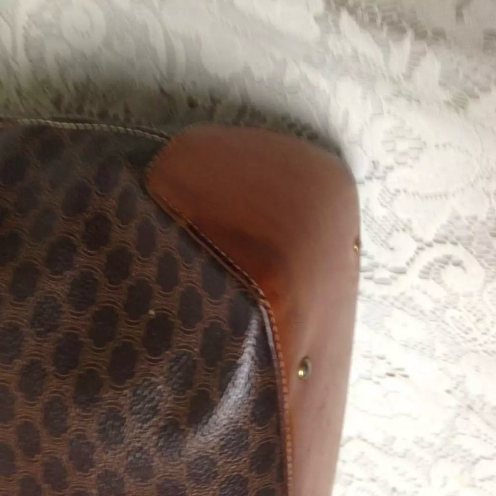Celine, Italy Brown Macadam Bucket Drawstring Shoulder Bag 12in x 10in x 5in