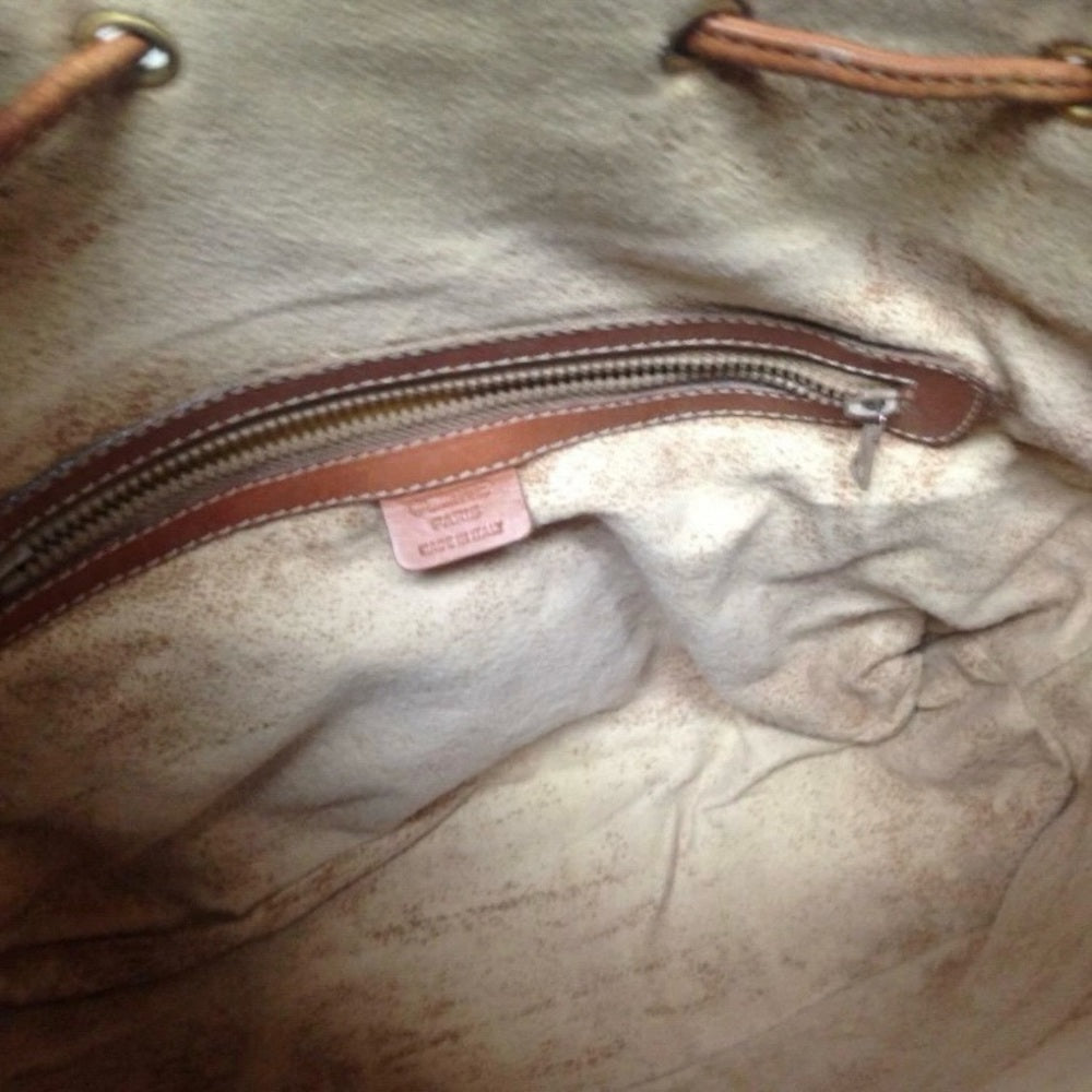 Celine, Italy Brown Macadam Bucket Drawstring Shoulder Bag 12in x 10in x 5in
